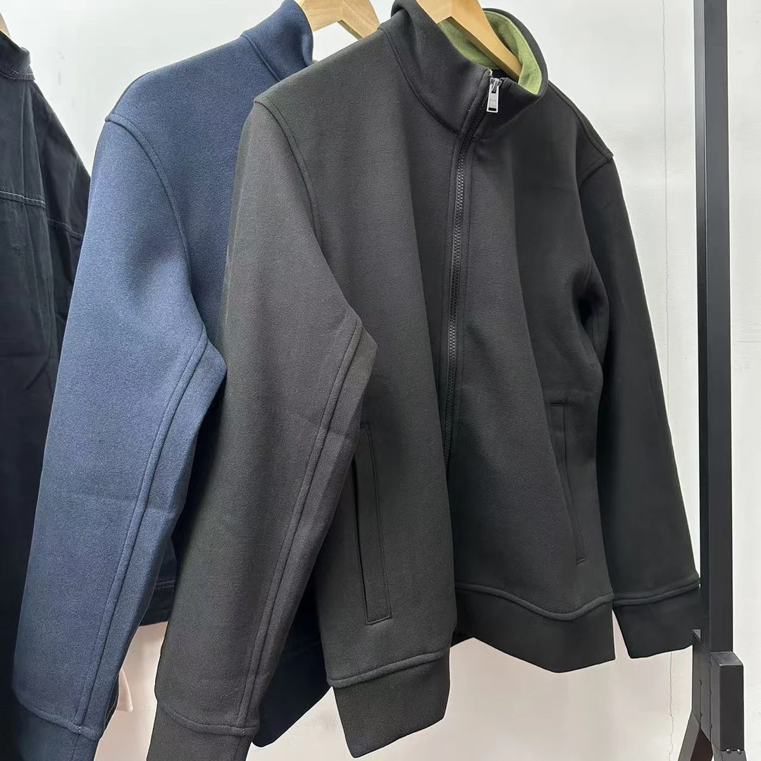 男士秋冬植绒立领拉链长袖外套