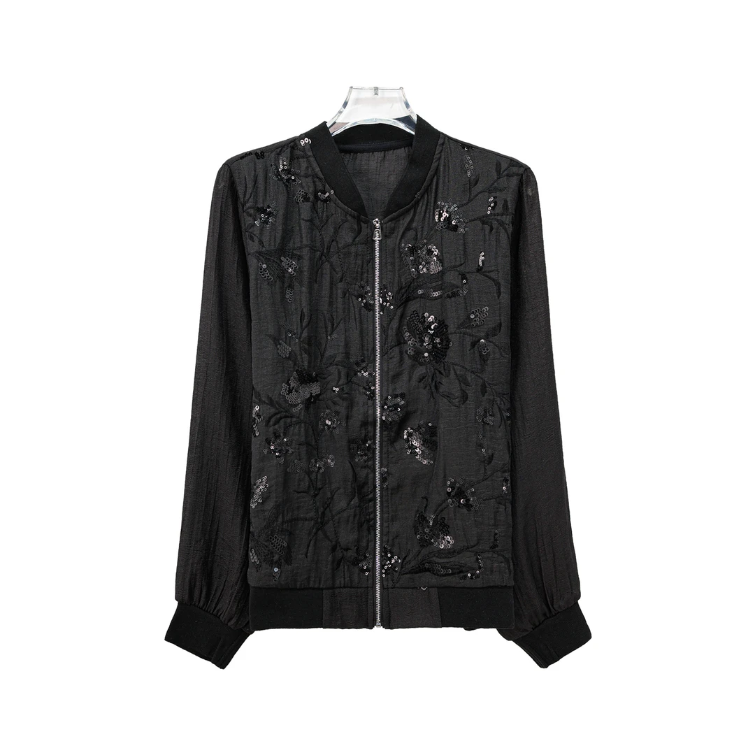 X26217重工亮片提花棒球服宽松显瘦时尚防晒上衣