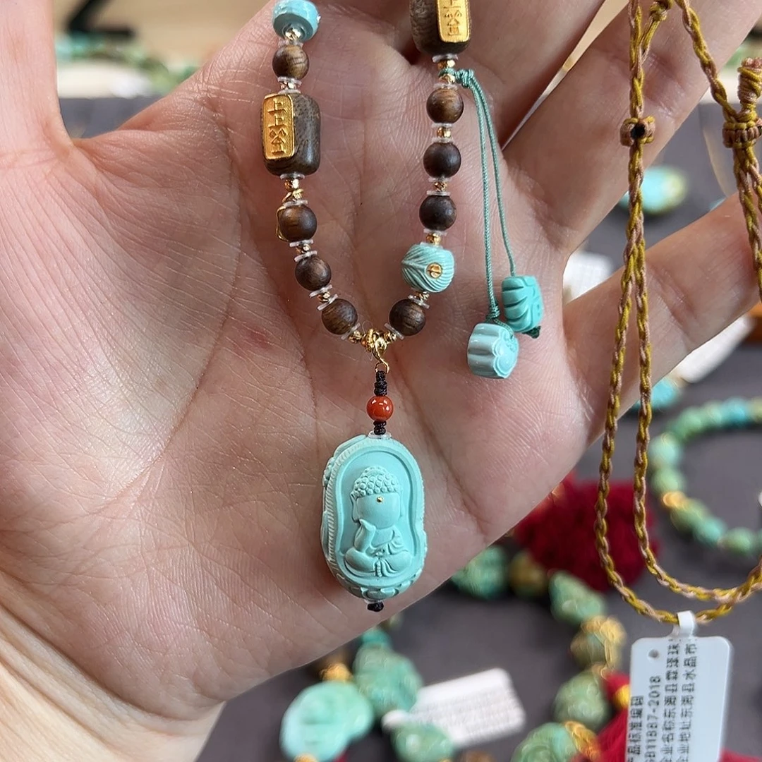 绿松石18K金镶嵌套链宝宝佛套链