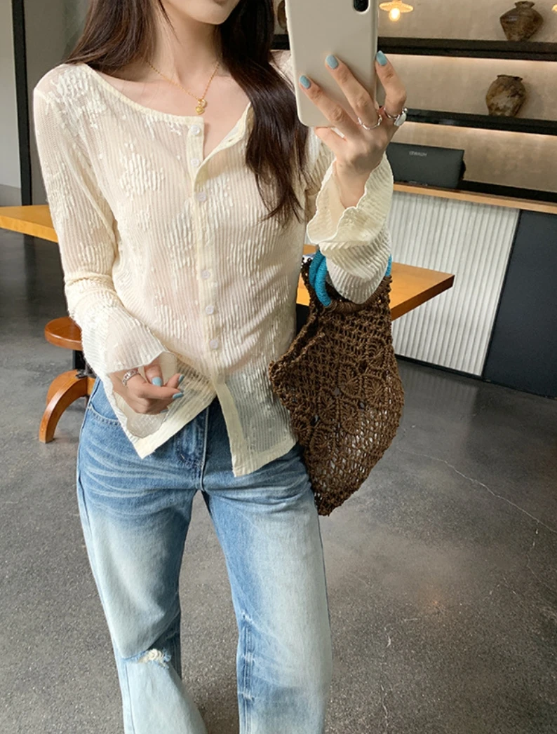 韩版气质薄款针织开衫女2025新款防晒空调衫外穿上衣时尚