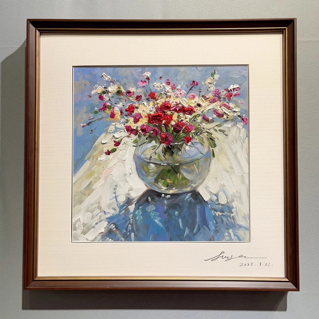 【瓶中花】蓝汉高油画 写生作品 餐厅挂画