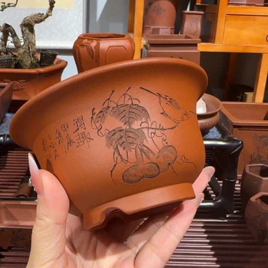 用***2紫砂花盆半手工制作