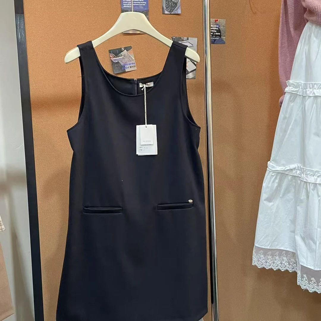 【 雨•美 推荐 】8128藏蓝色韩版百搭双口袋背心裙