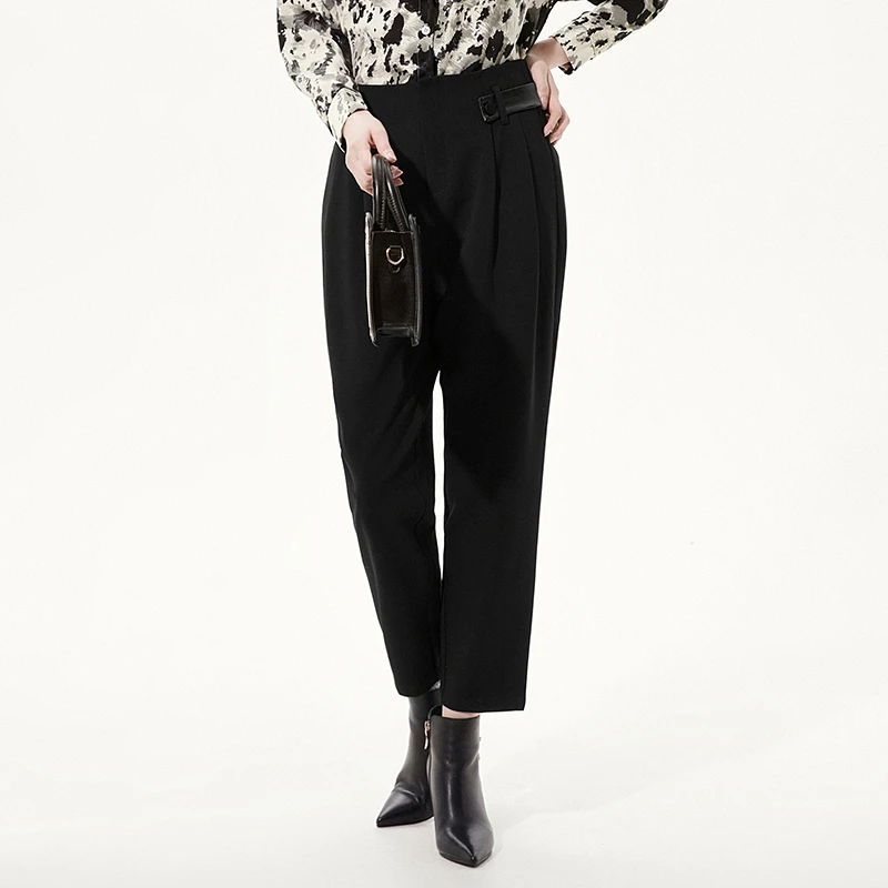 51XL0P0023高腰长裤遮胯宽烟管裤子休闲裤女2025春