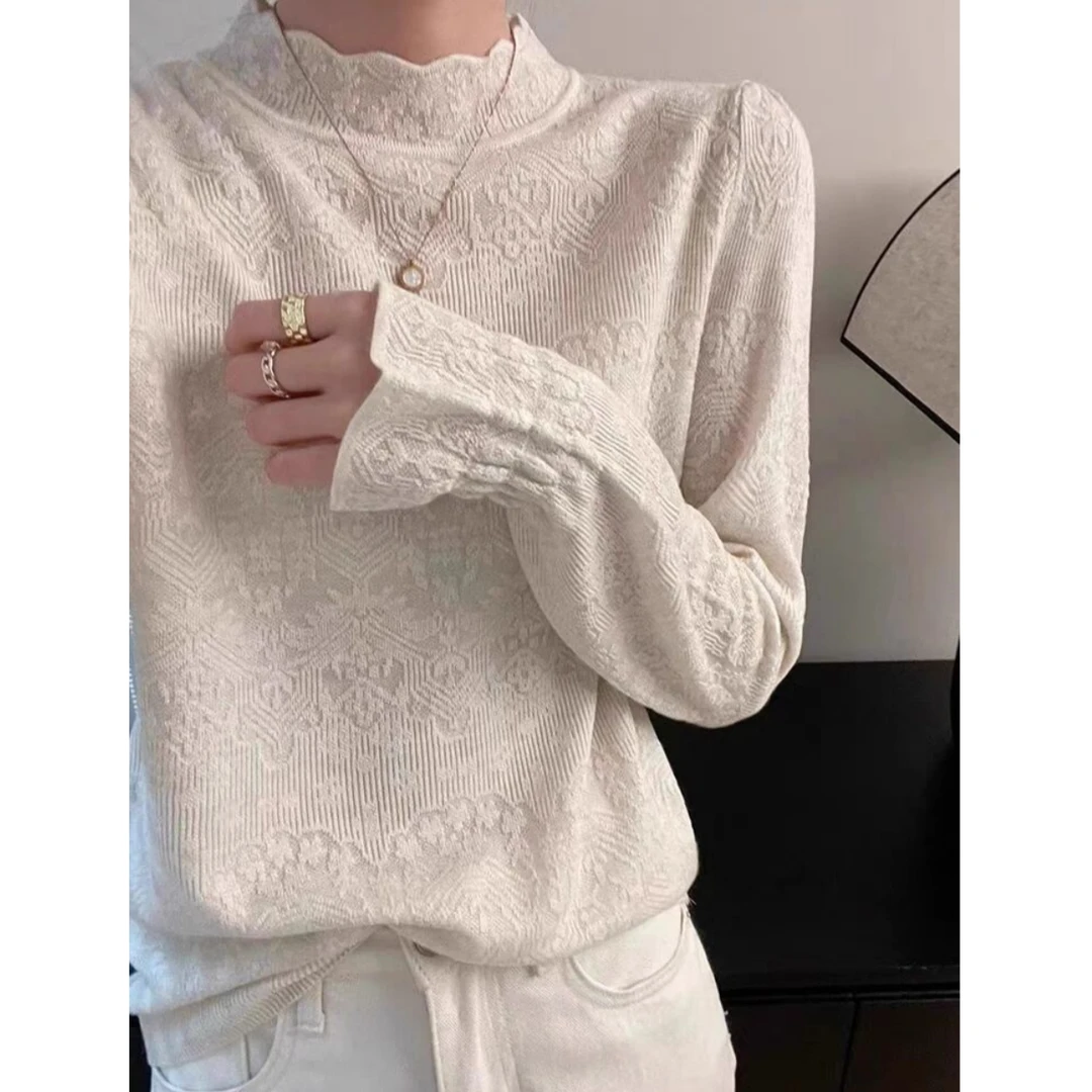 法式高级感宽松半高领针织打底衫内搭女洋气时尚百搭洋气套头毛衣