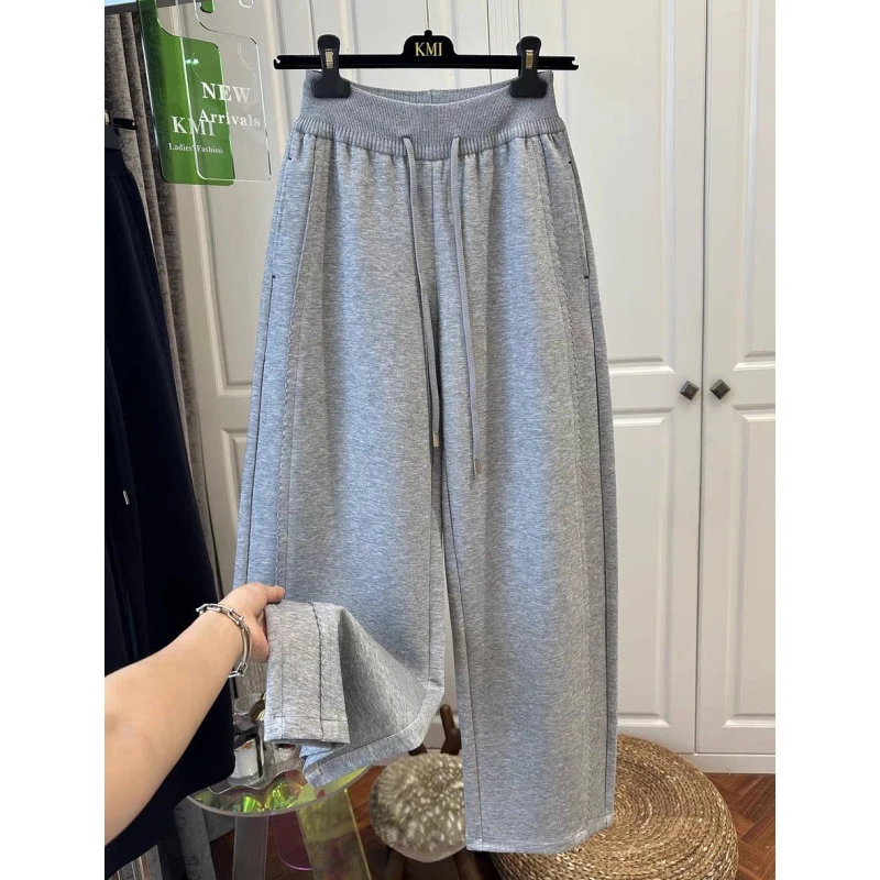 美式2-300斤特大码复古休闲直筒裤初秋男女垂感洋气松紧腰运动裤