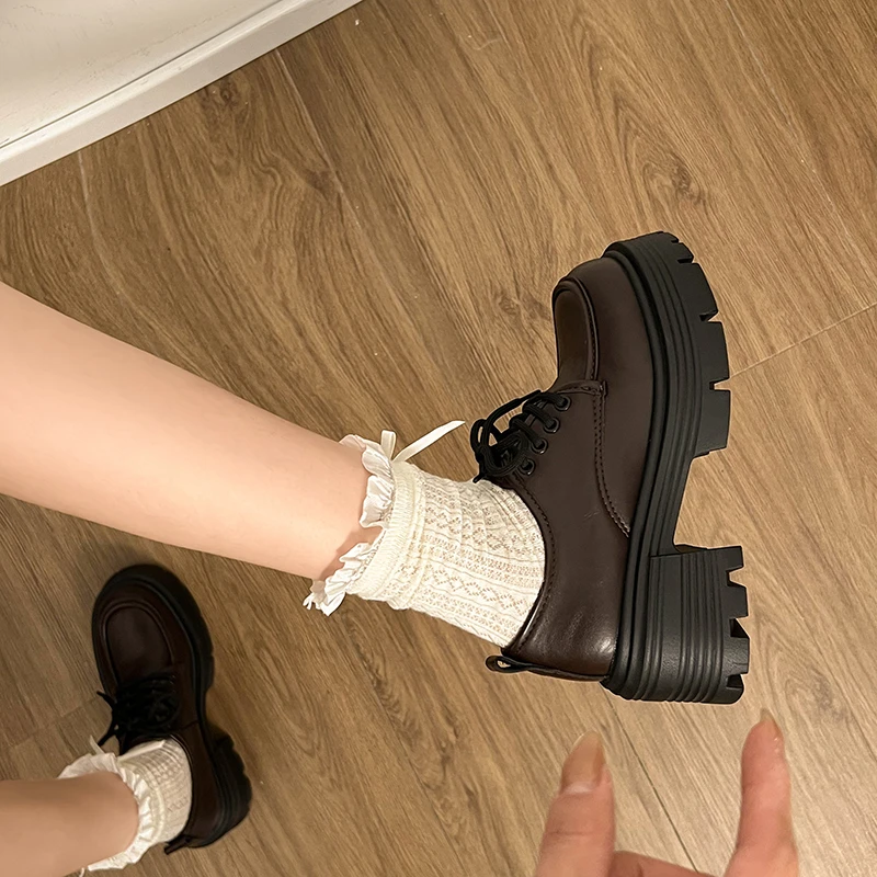 爆款黑色松糕厚底小皮鞋女2025春秋新款乐福鞋英伦风百搭增高单鞋