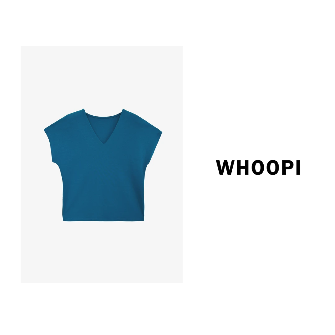 【Whoopi】【面膜T】高级感慵懒V领独特宽松夏凉感显瘦短袖T恤