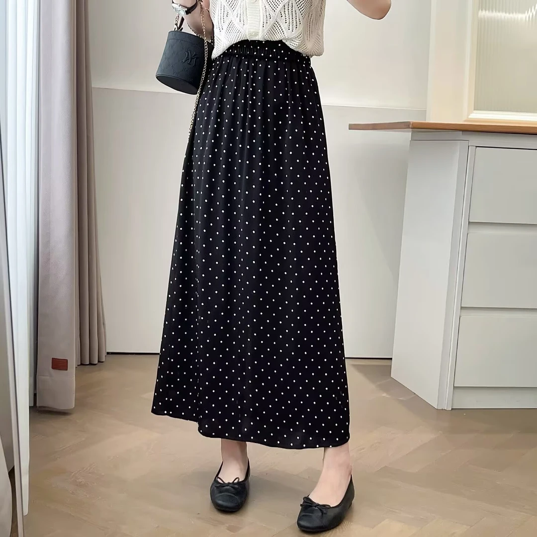 波点半身裙女夏季大码胖mm高腰遮胯显瘦梨形身材a字中长裙5103