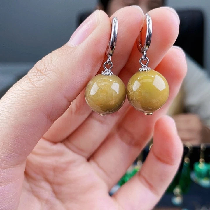 翡翠耳饰银S925镶嵌饰品