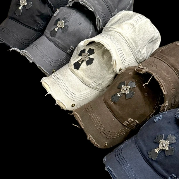 【17SR】时髦十字架圆顶弯檐显脸小棒球帽加大加宽复古百搭鸭舌帽