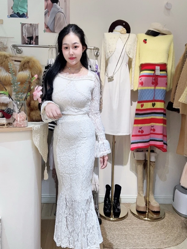 【金妮家小香风】蕾丝套装鱼尾裙连衣裙