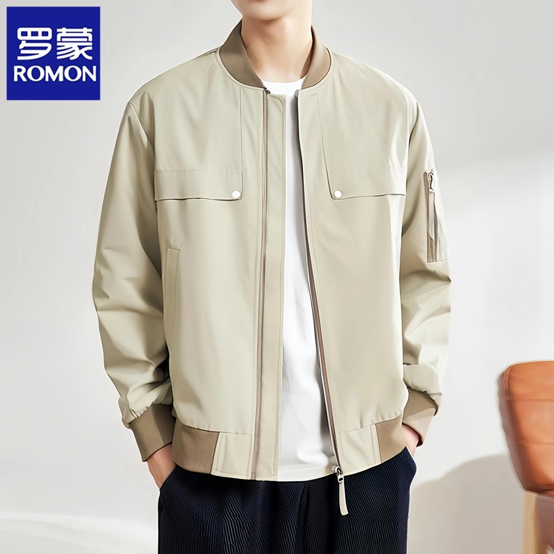 罗蒙春秋新款棒球领时尚夹克男士休闲短款宽松上衣防风修身外套潮