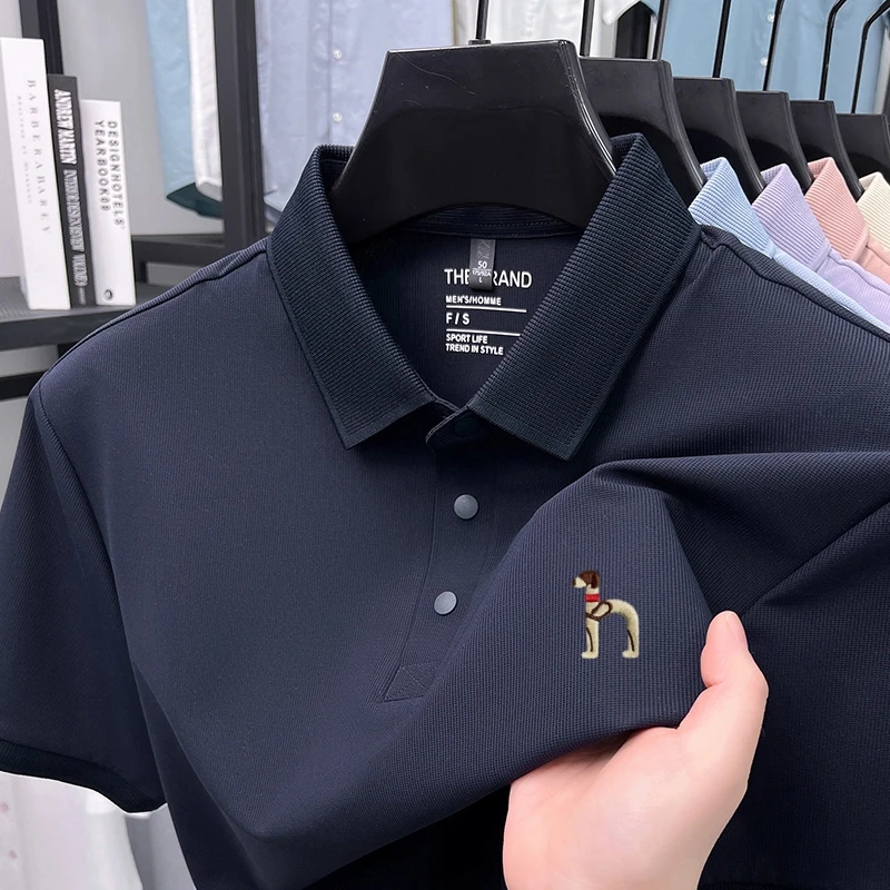 奥特莱斯撤柜专柜2025年夏季新款男士桑蚕丝短袖T恤翻领polo衫