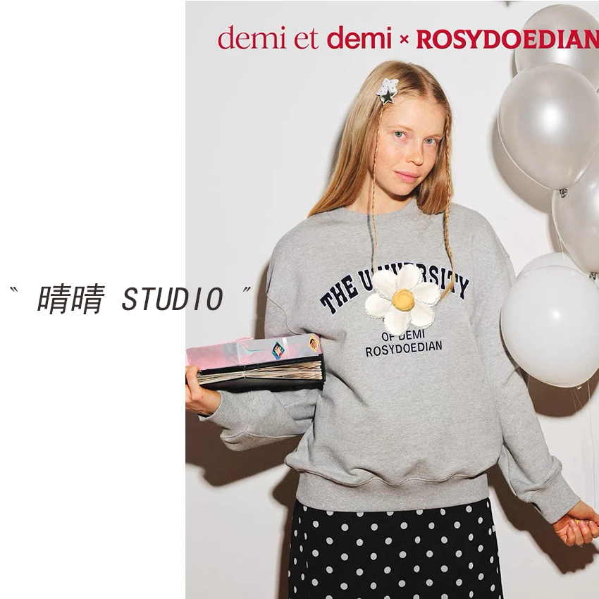 晴晴家-「简约摩登」25年冬美式复古印花字母加绒圆领卫衣1656