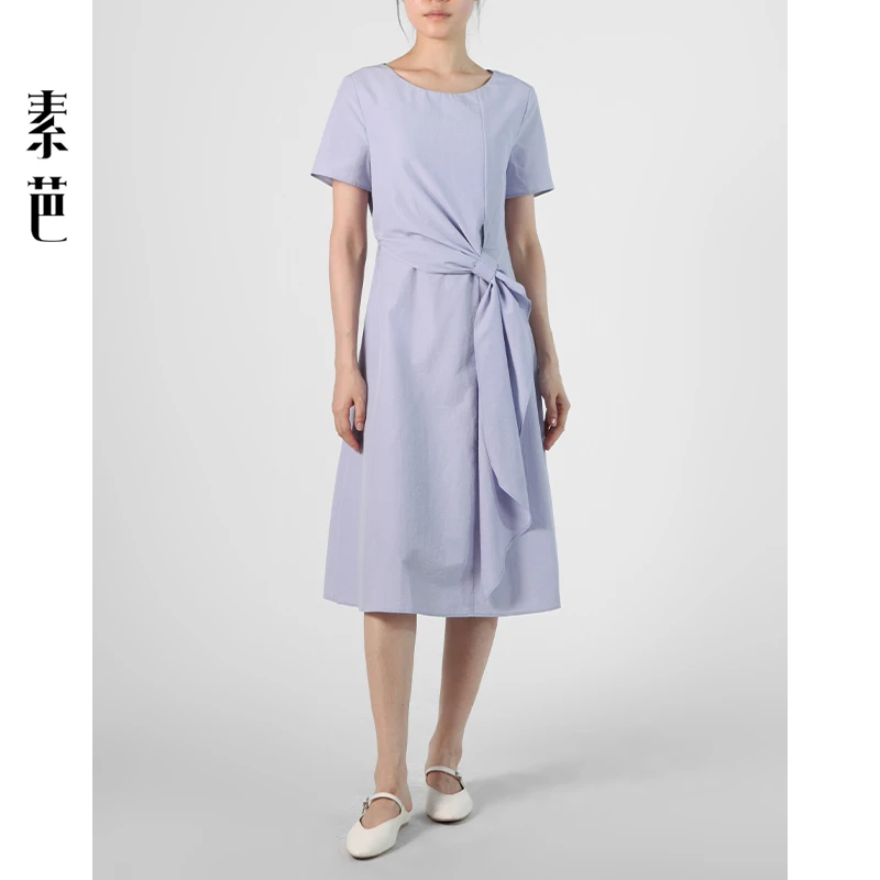 素芭法式立体蝴蝶结连衣裙女夏季新款时尚优雅收腰显瘦长裙SF0633