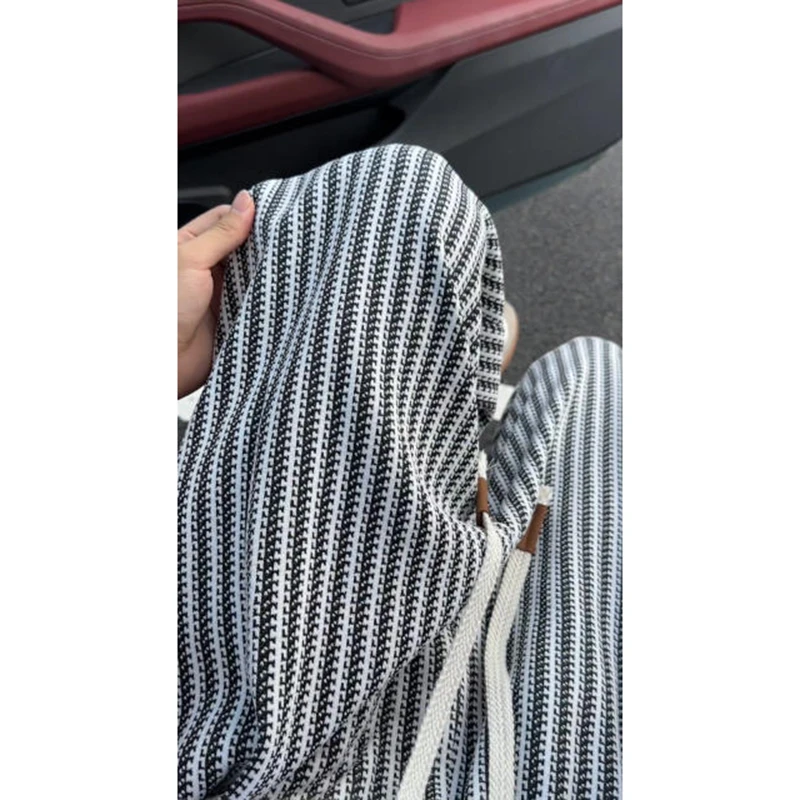 420g雪尼尔黑白纹休闲裤男款美式复古潮流直筒宽松大码阔腿裤子男