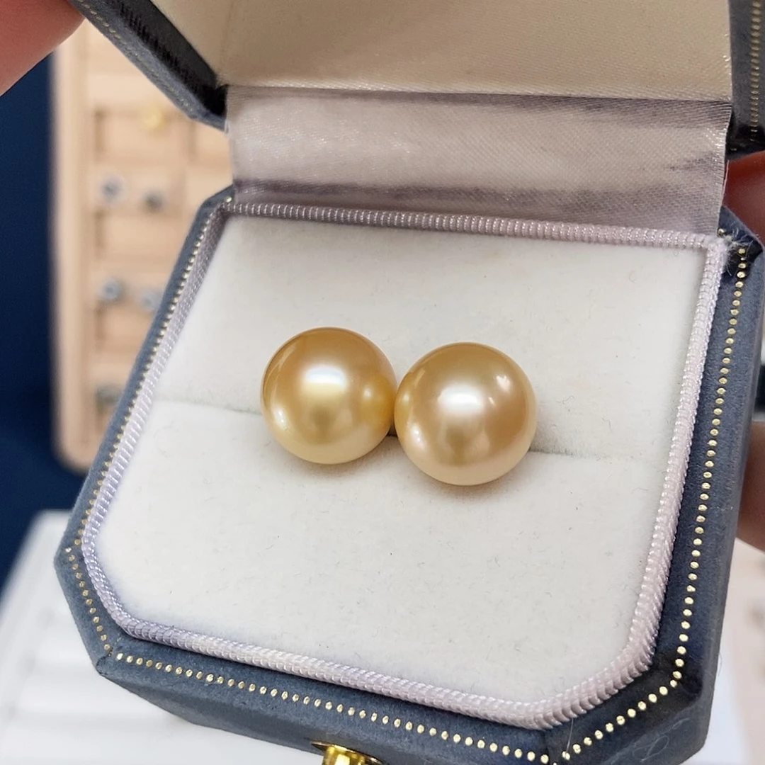 海水珍珠耳饰18K金镶嵌12.5南洋金珠海水珍珠耳钉