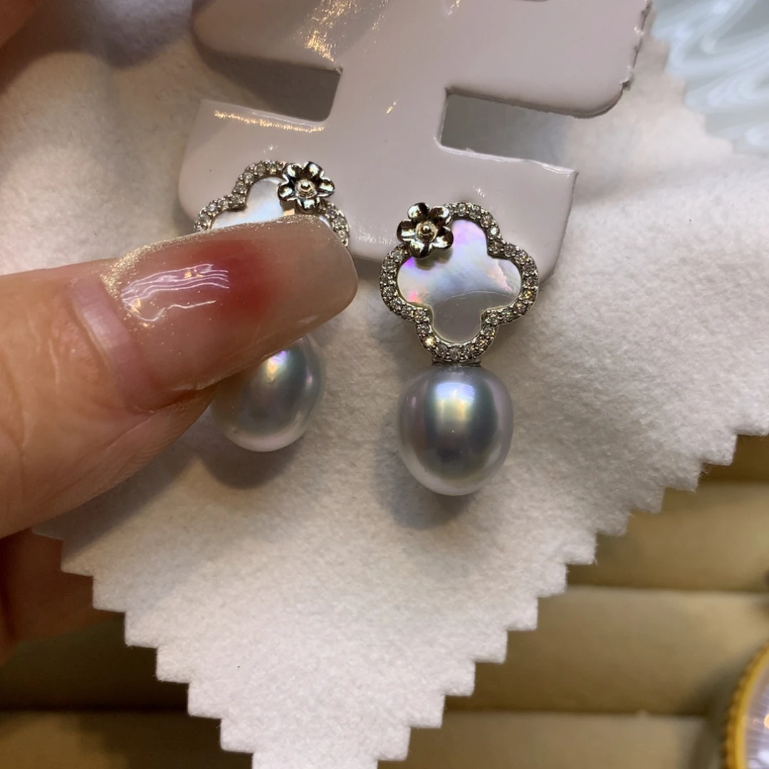银S925镶嵌耳饰海水珍珠
