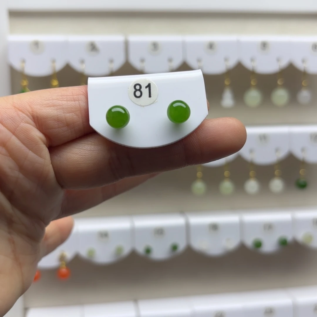 和田玉银S925镶嵌耳饰8mm