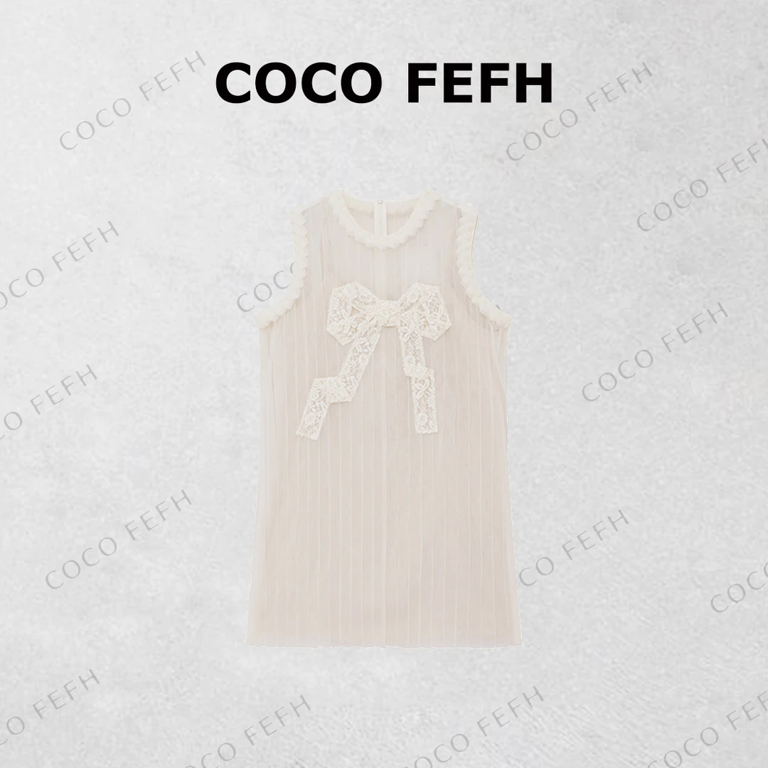 COCO FEFH 连衣裙2025夏季新款真两件网纱蕾丝裙Z5715