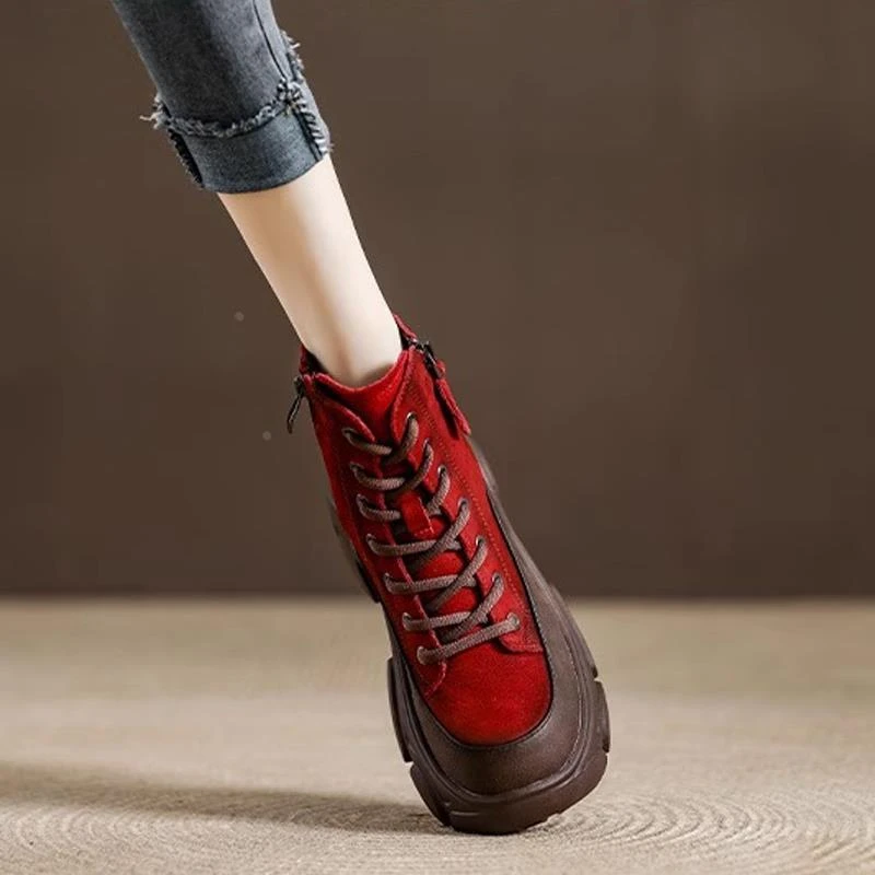 复古英伦风厚底洋气真皮马丁靴女2025新款时尚高级感显瘦高帮短靴