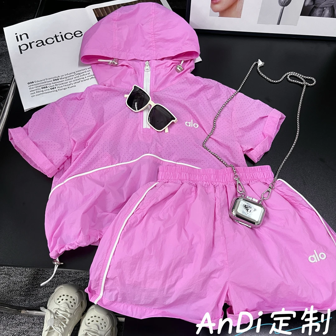 〖ANDI〗安迪订制女童中大童夏季新款韩版连帽短袖短裤套装4633