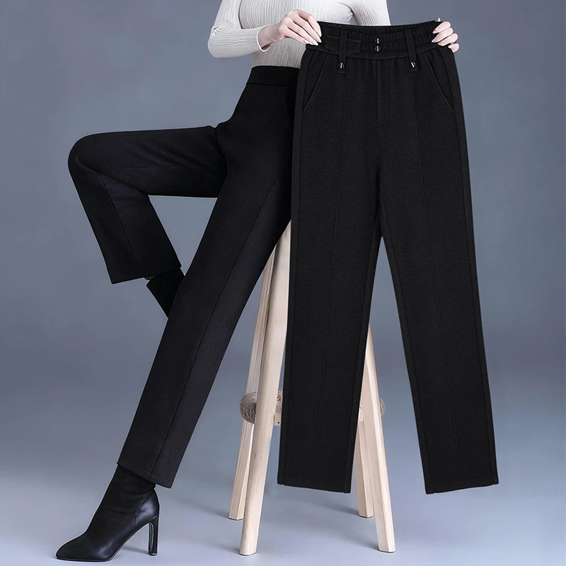 芳妮诗女士大码直筒裤冬装高腰显瘦烟管裤妈妈保暖宽松外穿休闲裤