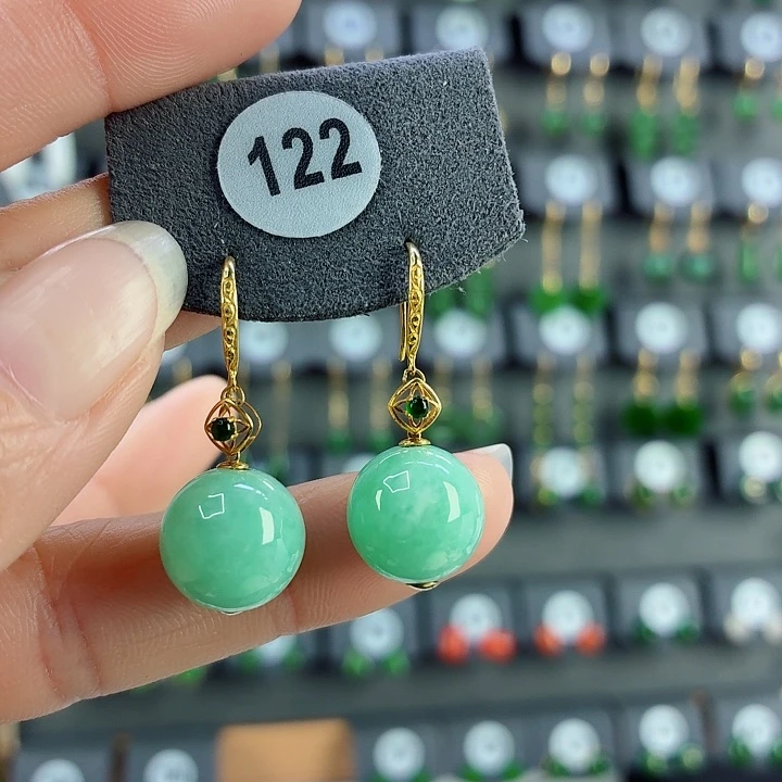 翡翠18K金镶嵌耳饰