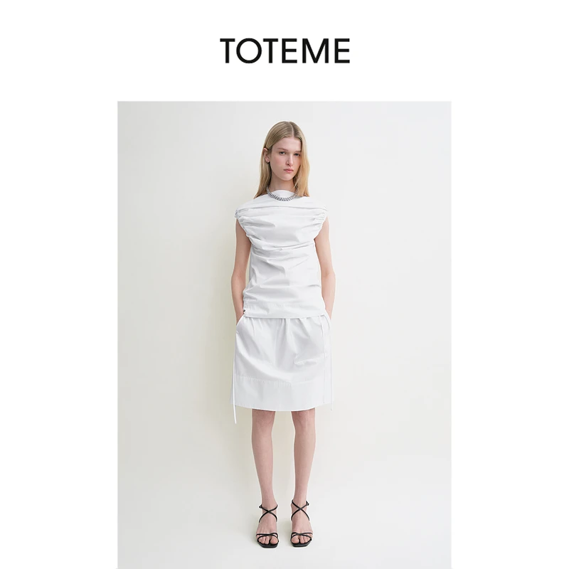 TOTEME女装白色缩褶立体感廓形无袖衬衫上衣