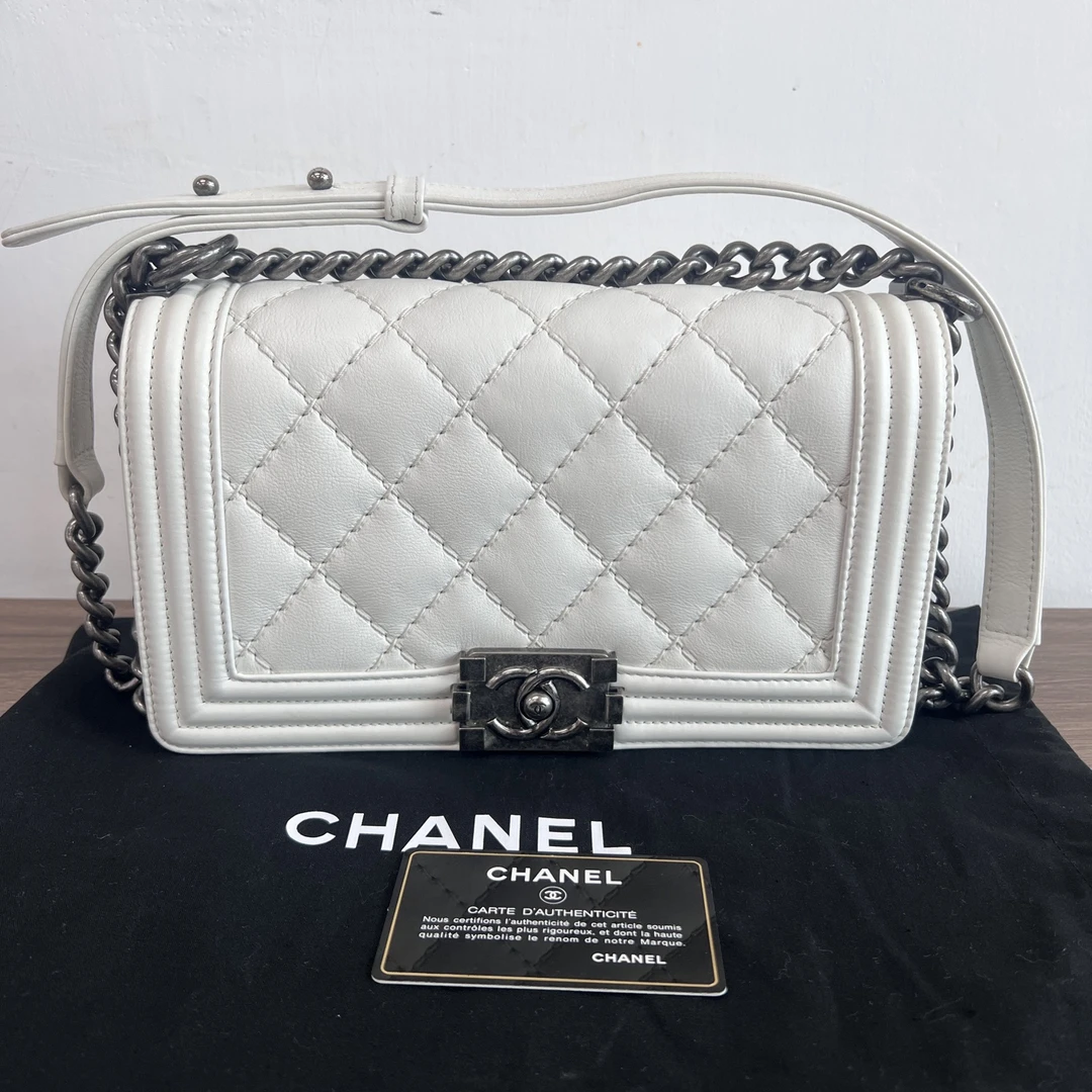95新 Chanel/香奈儿 Leboy白银中号单肩斜挎链条包 63265