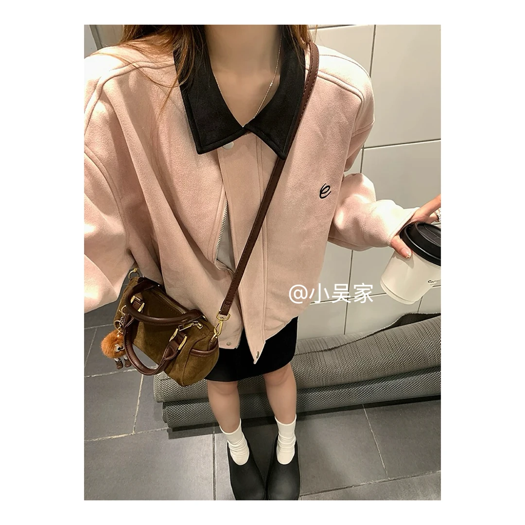 「小吴家」保暖洋气女小众上衣通用秋季娃娃领短外套ol春秋翻领