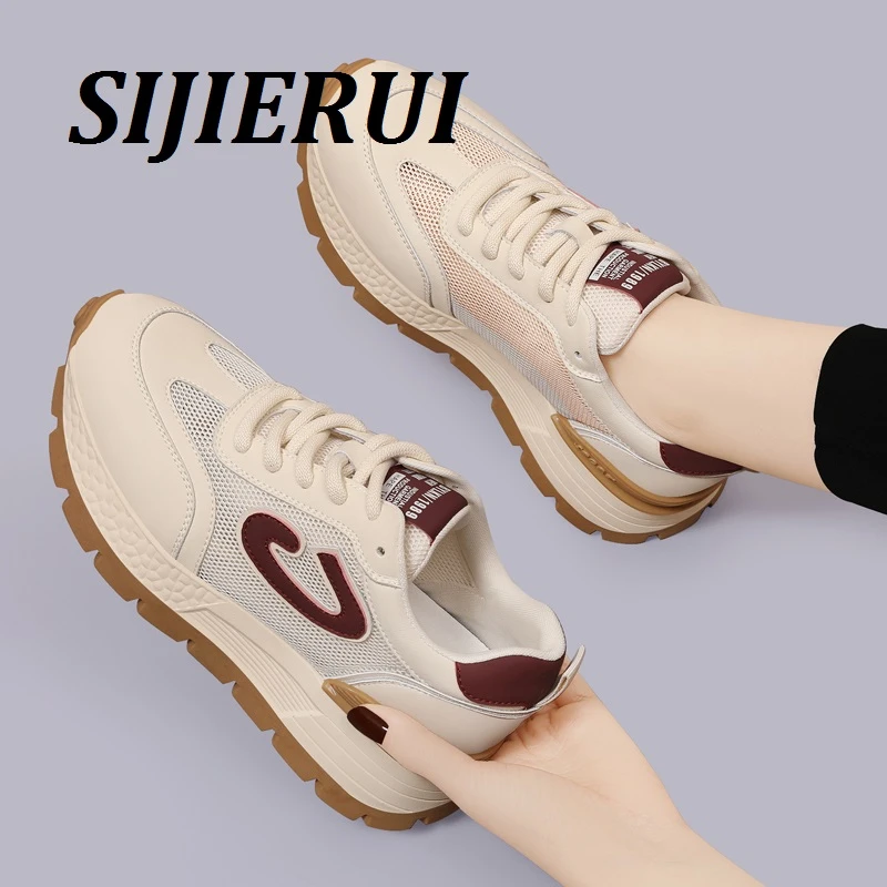 SIJIERUI网面透气老爹鞋女2025年春夏新款厚底阿甘鞋运动休闲鞋女