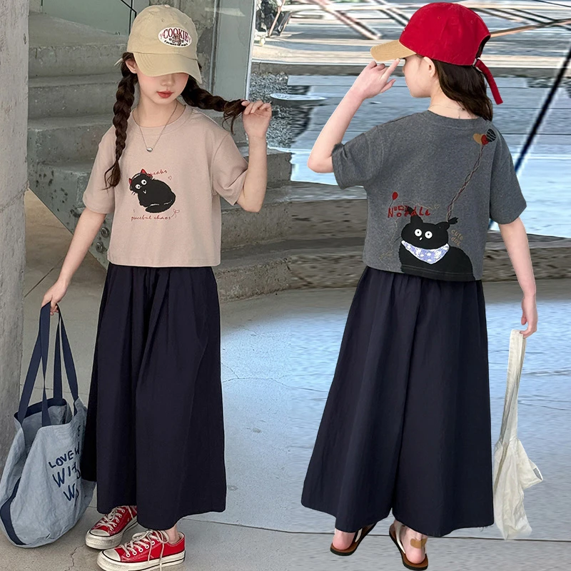 女童夏季套装2025新款儿童洋气时髦短袖T恤中大童女孩休闲两件套t