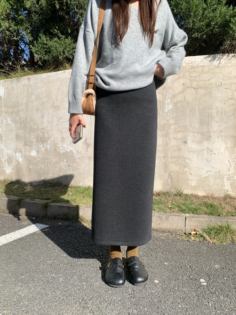 【皮啊】纸片人桑蚕丝羊毛半身裙秋冬