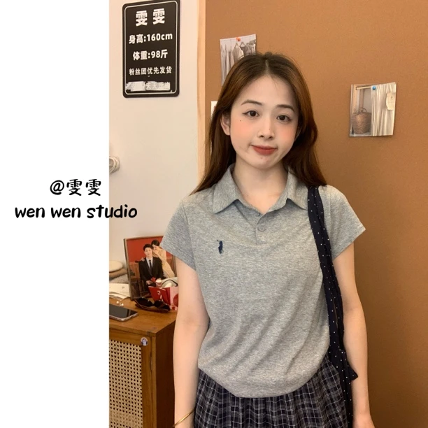 【雯雯】夏上新 简约刺绣百搭雪花棉POLO T恤