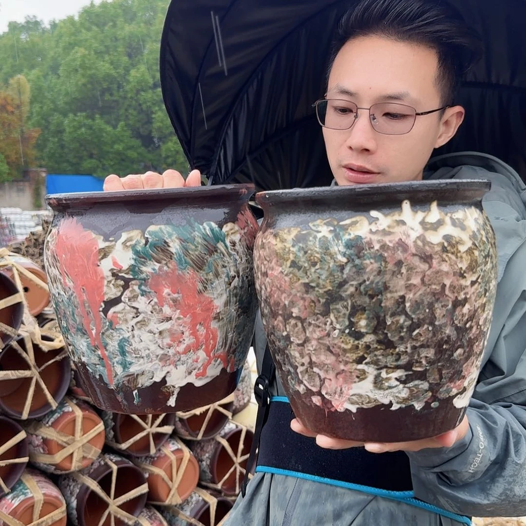紫砂花盆口20高20（两个泼墨姹寂