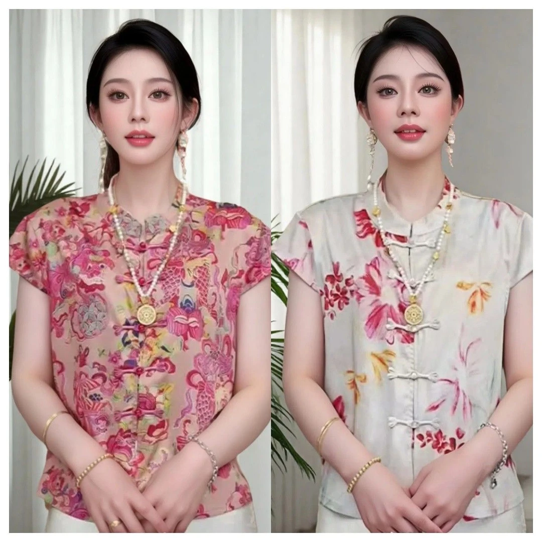 （如鱼得水）2025夏季新款百度提花印花立领新中式无袖时尚马夹上衣