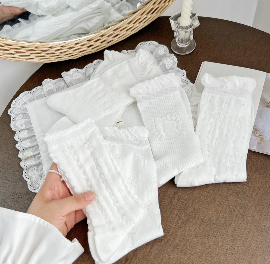 【气泡水】防汗夏季薄款隐形学院风纯色秋季中筒袜钉珠透气