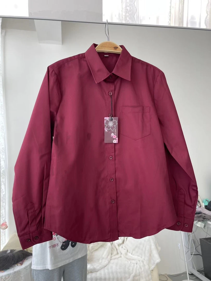 【红色长袖衬衫】梗豆女款JK长袖尖领衬衫微瑕尾货处理