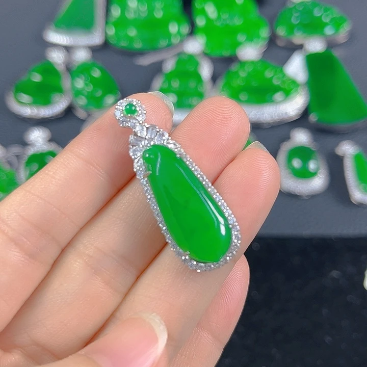 翡翠银S925镶嵌吊坠(不含链)