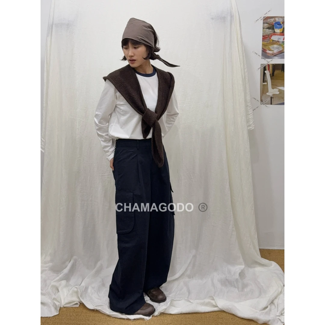 CHA MA GO DO10394休闲百搭侧口袋花苞腰工装裤