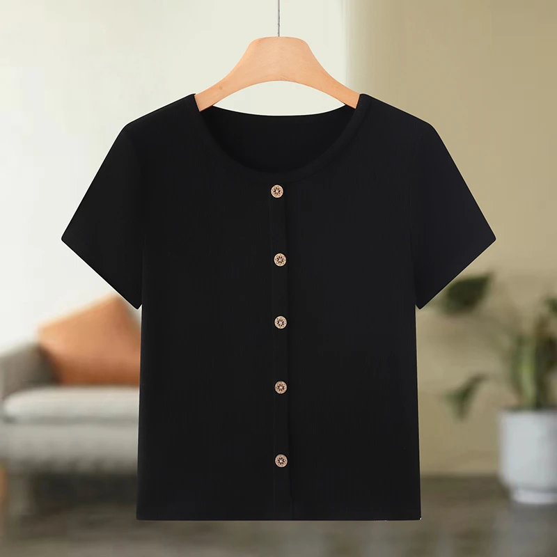 薄款纯色常规宽松T恤圆领气质中老年女装显瘦大码夏季百搭小衫