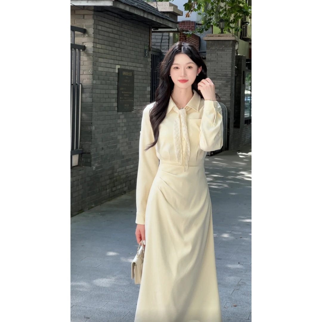 鹿向南【月光独奏】秋季通勤衬衫假两件收腰显瘦连衣裙女DYL662071