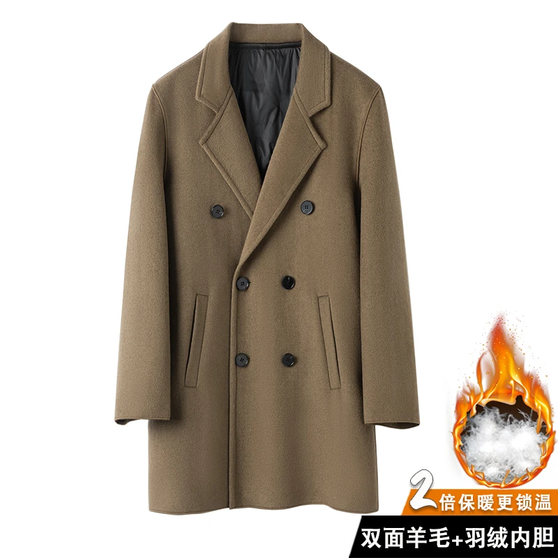 【周】中长款冬季羊毛大衣双面羊绒男士保暖双面呢翻领双排扣大衣
