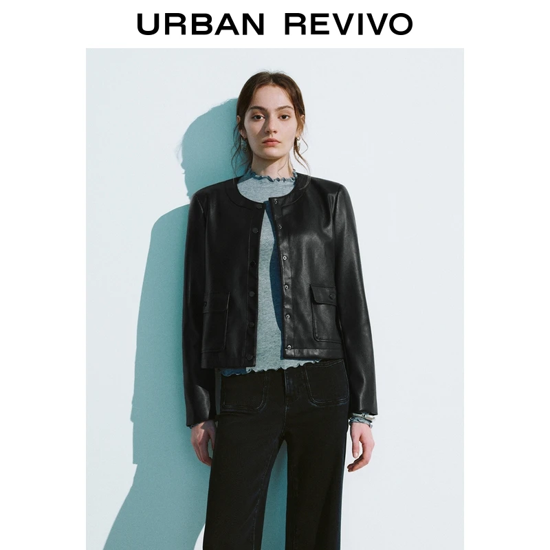 UR2025秋季新款女装时尚摩登PU纽扣口袋夹克外套UWM150050+