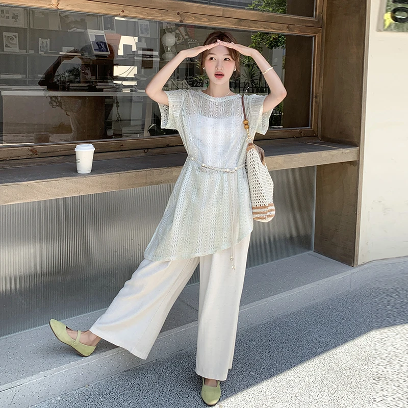 镂空罩衫法式两件套女高颜值显瘦新款上衣独特减龄蕾丝气质套装