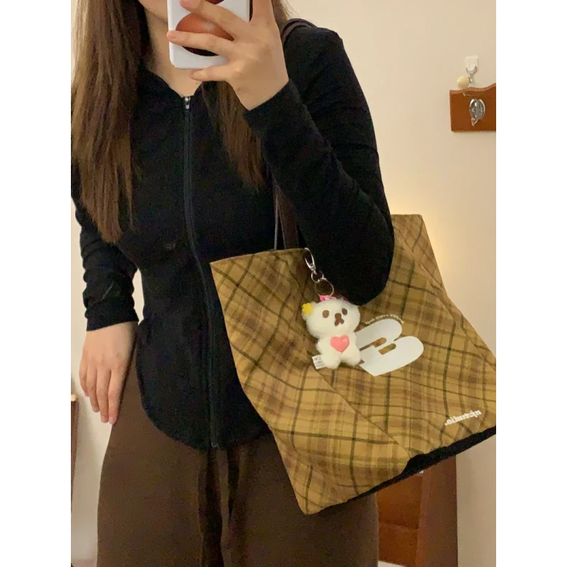 简约上班防滑托特包女士条纹印花大容量单肩包复古通勤腋下包秋冬