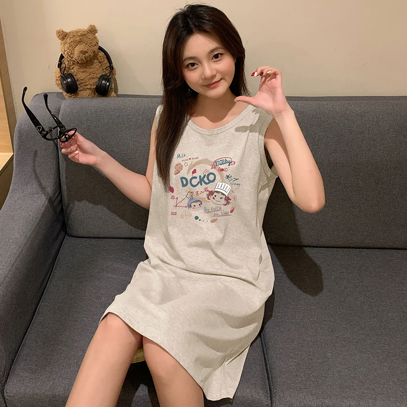 纯棉无袖卡通学生背心睡衣睡裙女款夏季2025新款可外穿夏天家居服