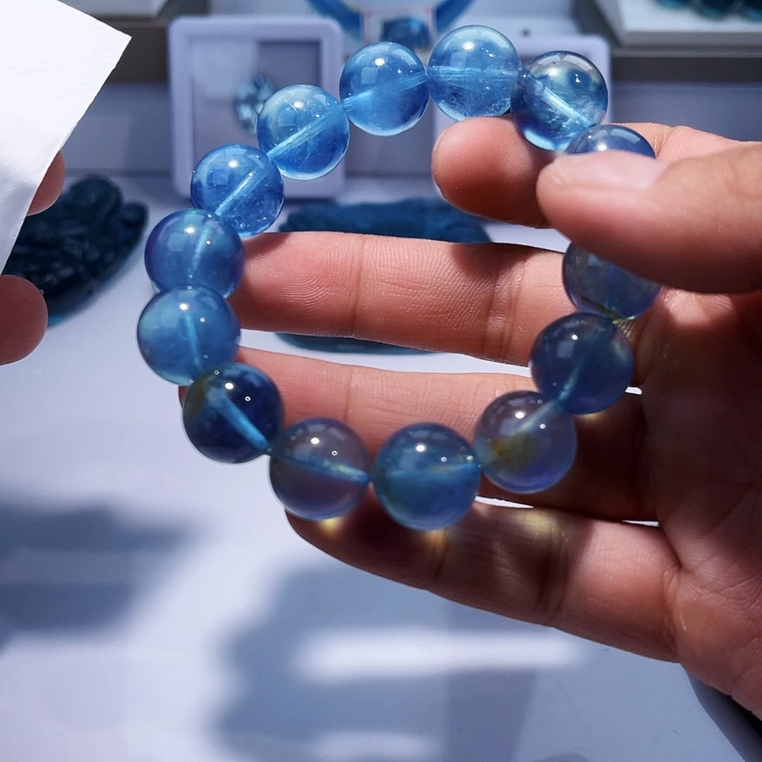天然辰砂冰体海蓝手串